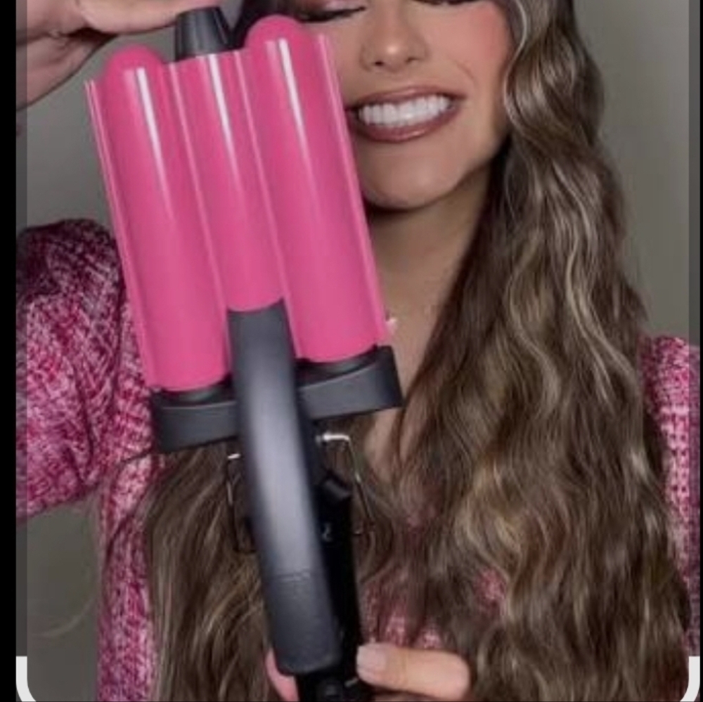 NEW Soleil Beach Waver Black Pink Large Curls Triple Barrel Hair Styler Infrared